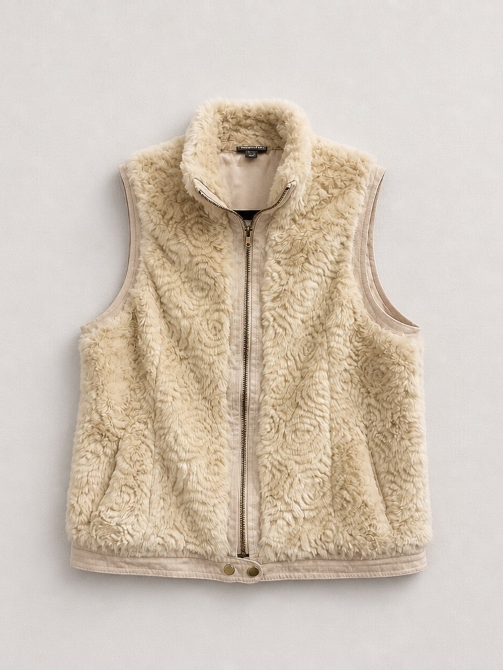Roz & Ali Cream Faux-Shearling Zip Vest